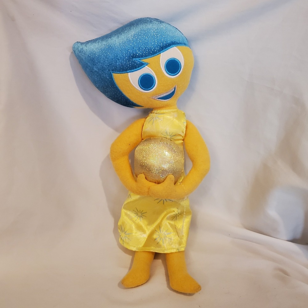 Disney Inside Out Plush Joy Yellow Dress Blue Hair Stuffed Doll Plush